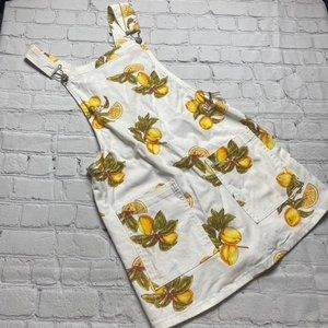 Forever 21 - Botanical Lemon Print Mini White Yellow Overall Dress Size Small